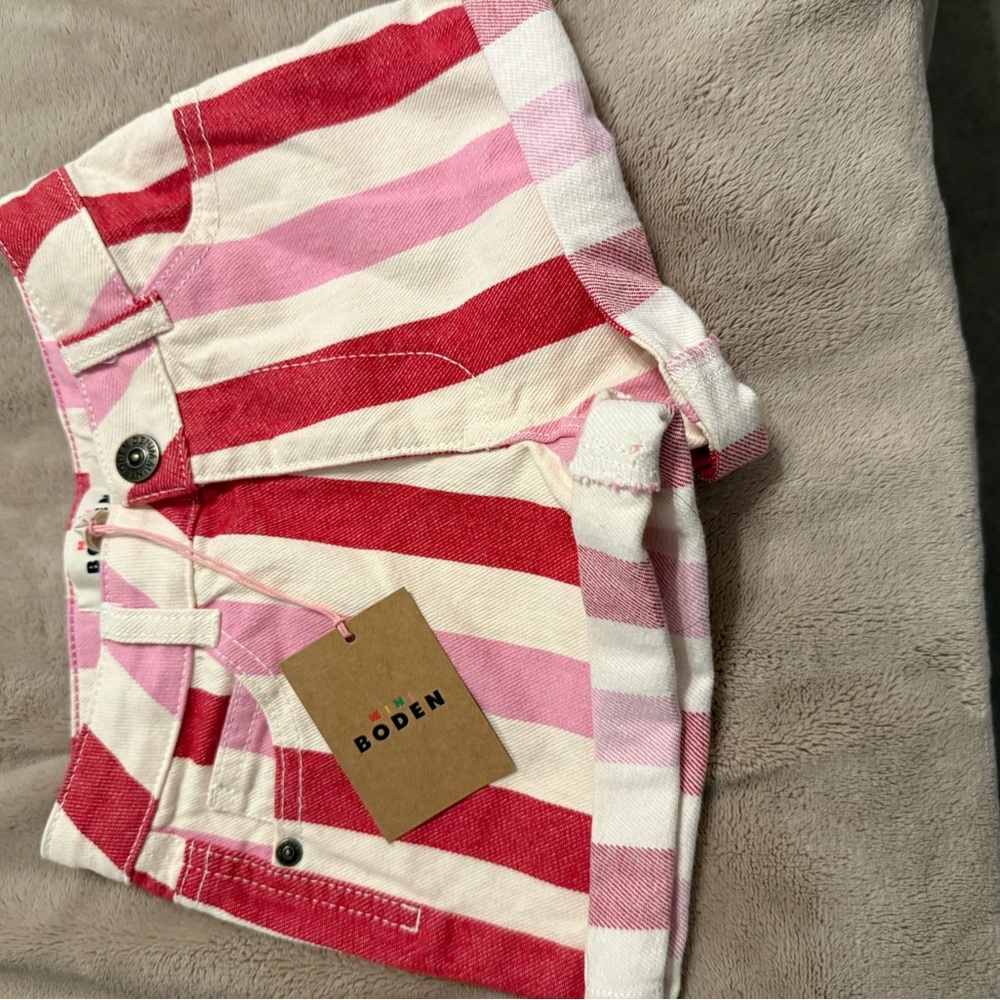 Boden Pink, Red and White Striped Kids Shorts